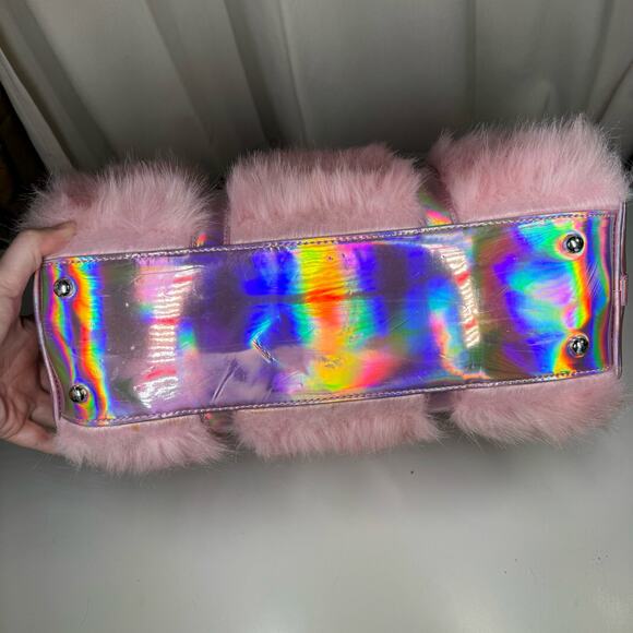DOLLS KILL SUGAR THRILLZ PINK FAUX FUR SHAGADELIC HOLOGRAPHIC WEEKENDER NWT - Picture 9 of 15